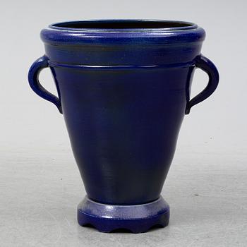 A large blue glazed garden urn, 20th Century.