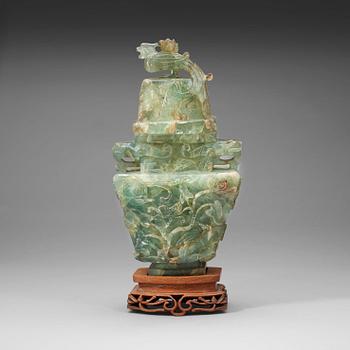 49. A Chinese carved fluorite vase with cover, 20th Century.