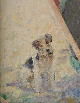 Ernest Borough-Johnson, Translation: "Seated woman with parasol and dog".