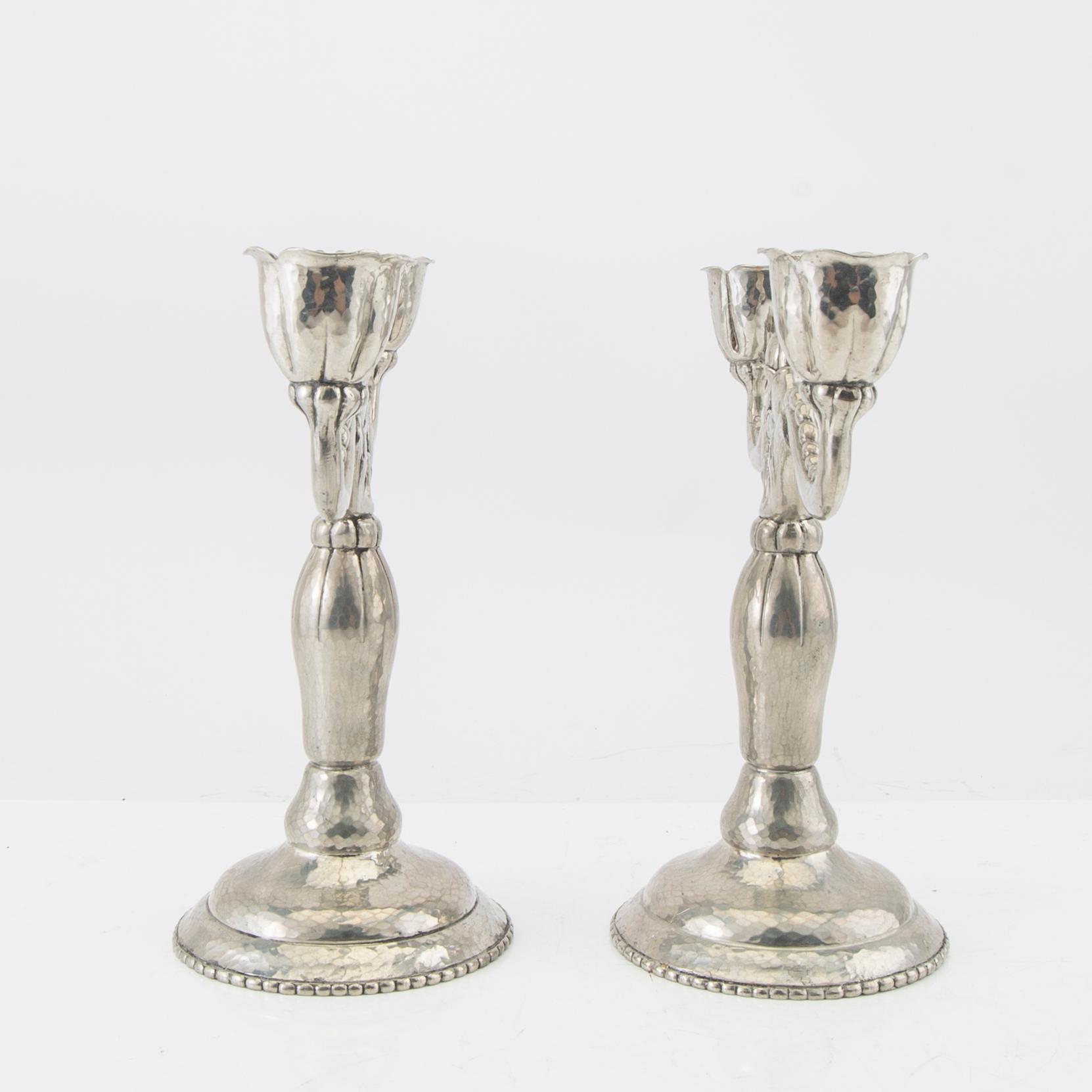 Candelabras, a pair from Denmark, first half of the 20th century, pewter.
