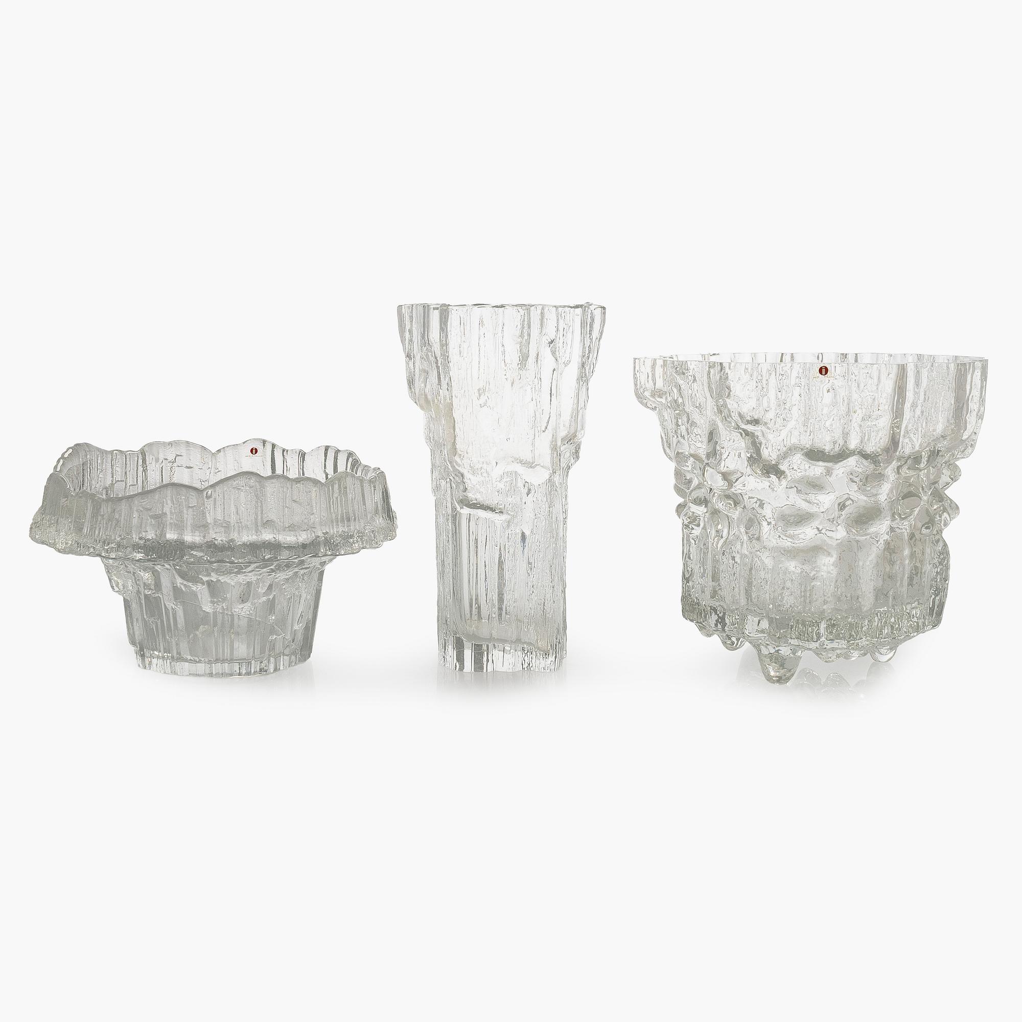Tapio Wirkkala, a set of three glass vases, Iittala 1960s/70s.