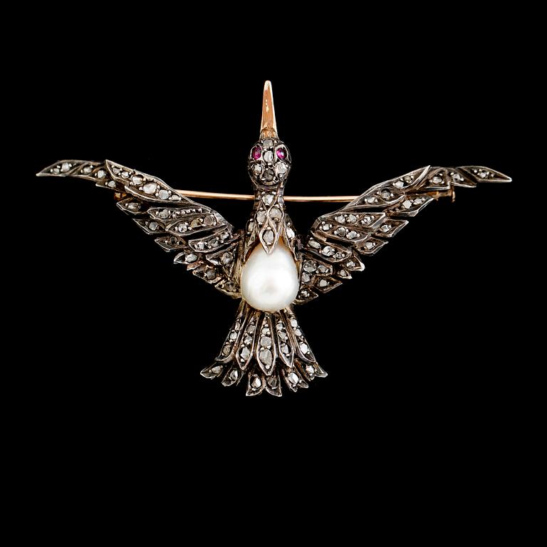 BROSCH, silver, rosenslipade diamanter, 1900-talets första hälft.