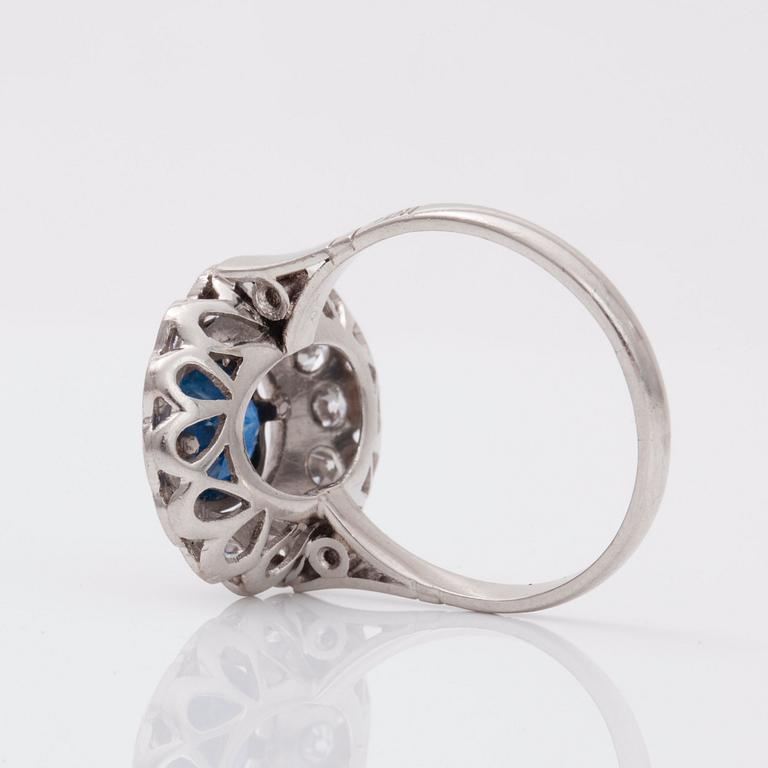 A circa 1.60 ct sapphire and single-cut diamond ring.