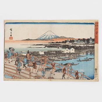 Ando Utagawa Hiroshige, after, four woodblock prints.