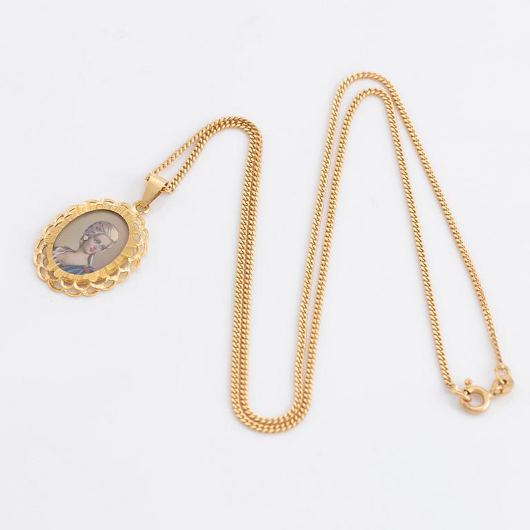 Hänge med miniatyrporträtt, med kedja, 18K guld.