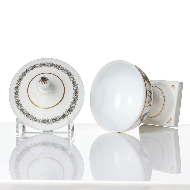 A Swedish glass suger bowl with cover, Strömsbäcks glass works, circa 1800.