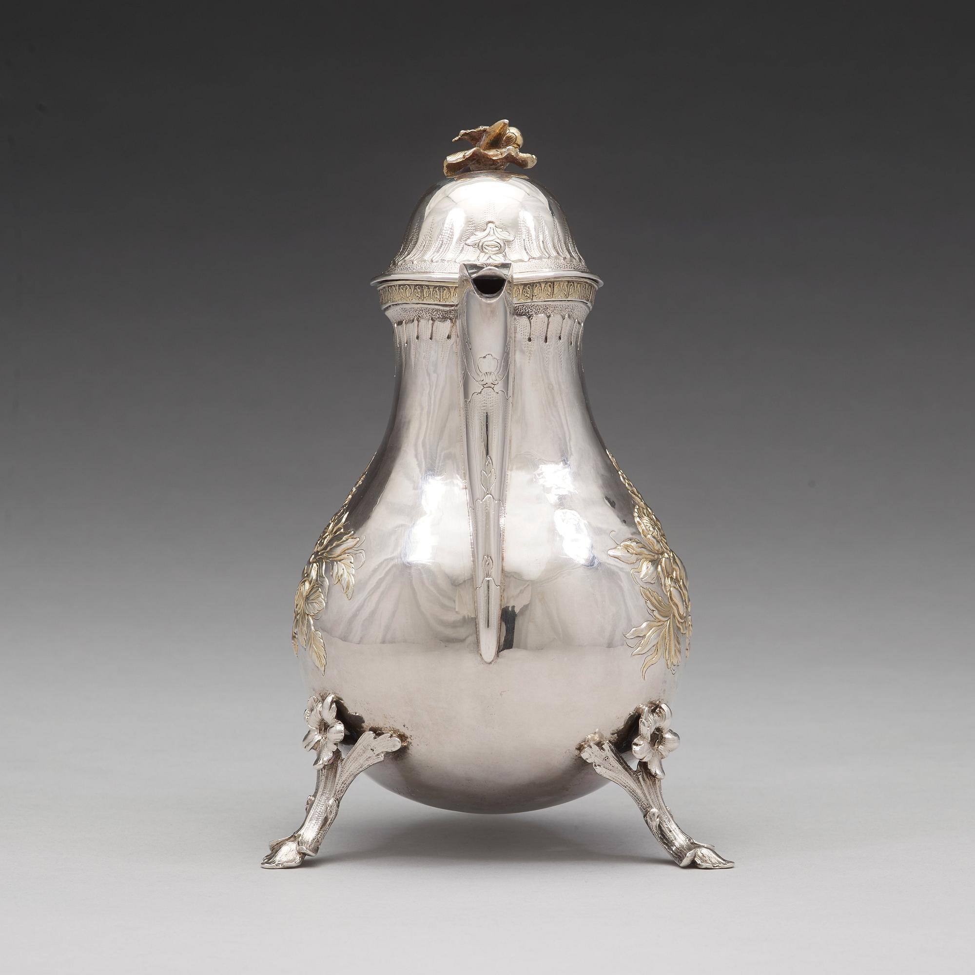 A Swedish 18th century parcel-gilt coffee-pot, mark of Jacob Lampa, Stockholm 1777.