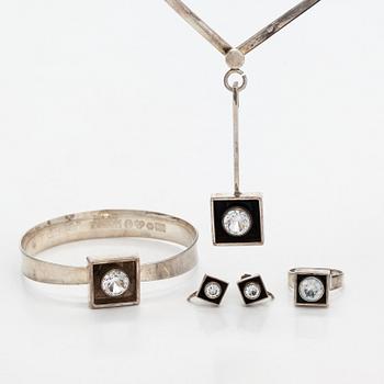 Jewellery set, 4 pieces, silver, synthetic stones, Pege (Karl-Erik Palmberg), Alton, Sweden.