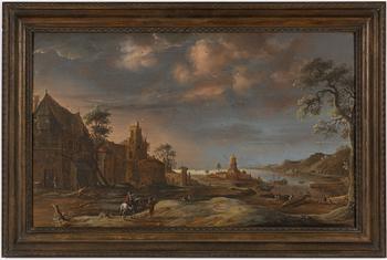 Dutch school, 18th century, Outside the city wall.
