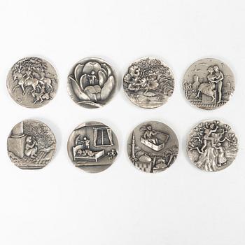 Commemorative medals, 8 pcs, sterling silver, Hans Christian Andersen, The Fairy Tale Series, Harald Salomon.