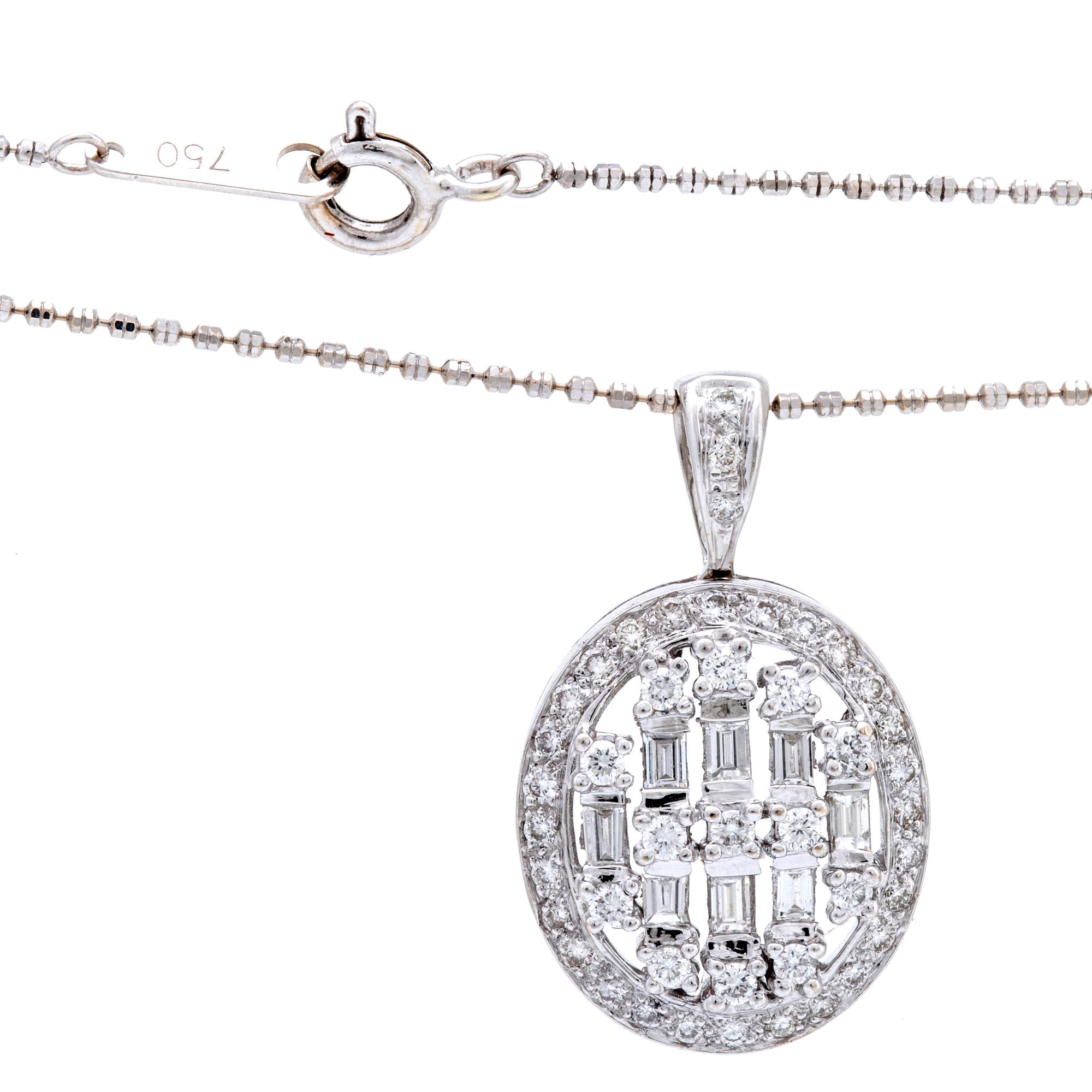 Pendant and chain, 18K whitegold, brilliant and baguette-cut diamonds approx 0,75 ct in total.