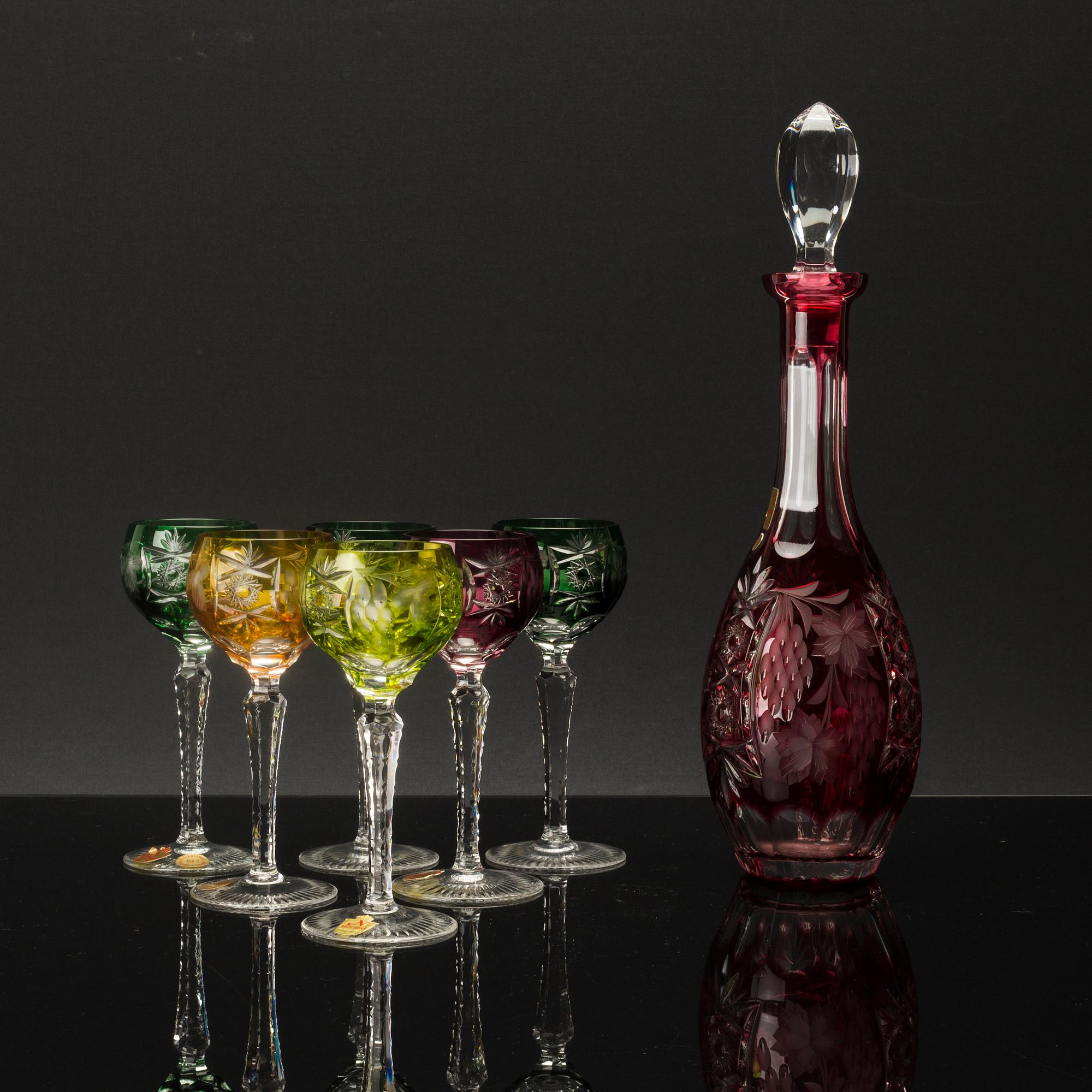 A set of nine glasses and a decanter, Germany later part of the 20th century.