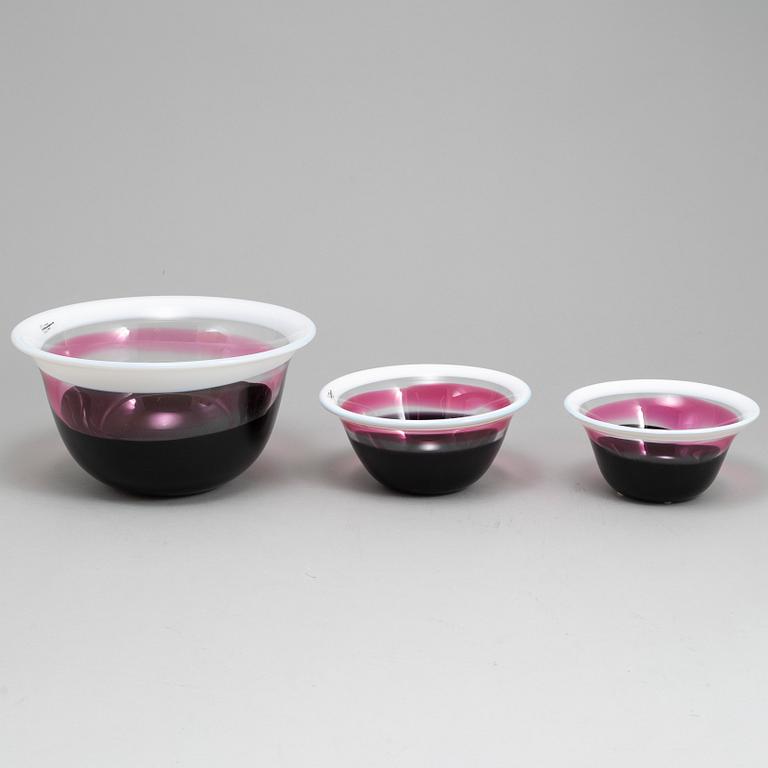 ERIK HÖGLUND, three glass bowls from Strömbergshyttan.
