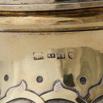 A Russian 19th century parcel-gilt silver tankard, unidentified makers mark, St. Petersburg 1864.