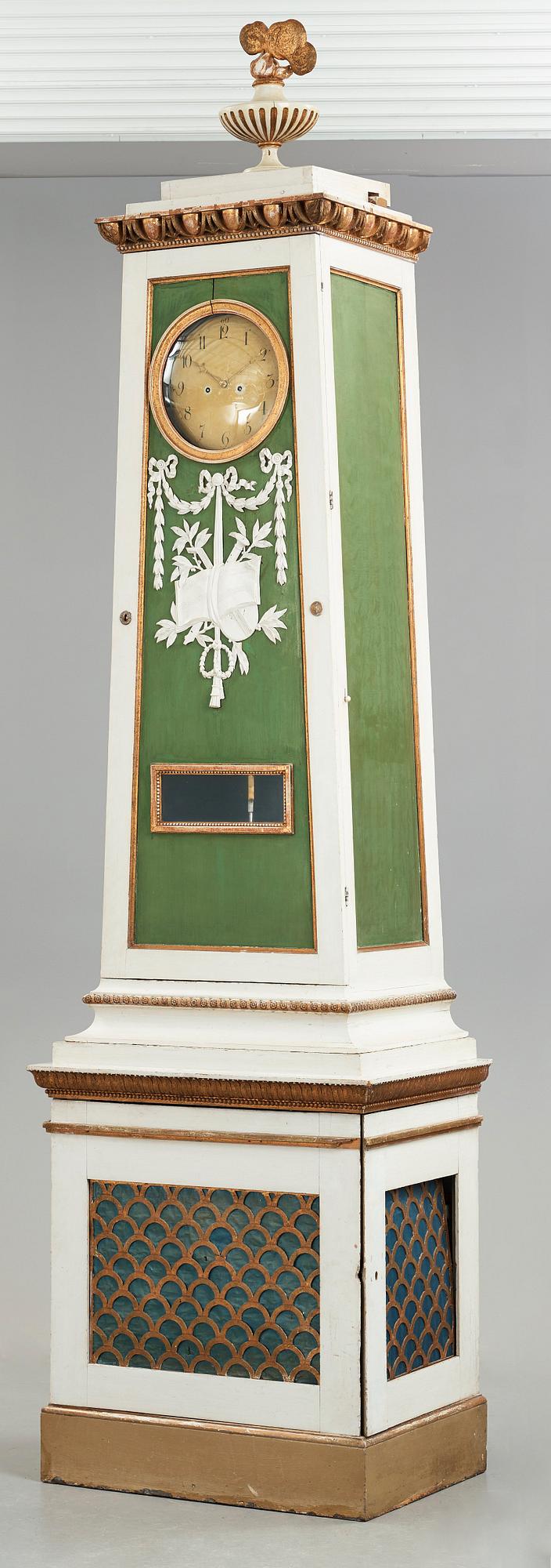 GOLVUR med spelverk, av Peter Strand 1798, med 14 stycken musikrullar. Sengustavianskt.