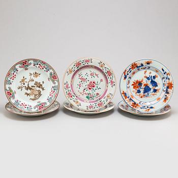 Eleven famille rose and imari plates, Qing dynasty, Qianlong (1736-95).