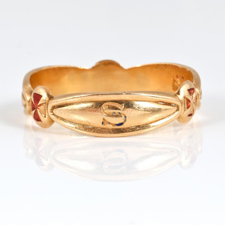 RING, frimurare, 18K guld, Johan Hanson, Umeå, 1939. Vikt ca 7,20 g.