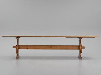 A pine trestle table, 20th century incorporating older elements.