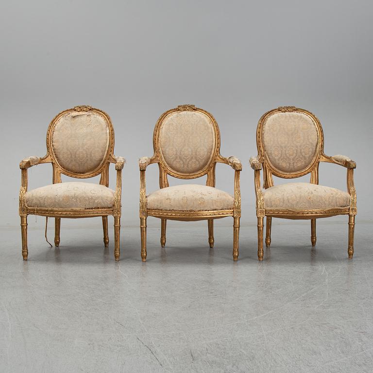 Salongsgrupp, 4 delar, Louis XVI-stil, omkring 1900.