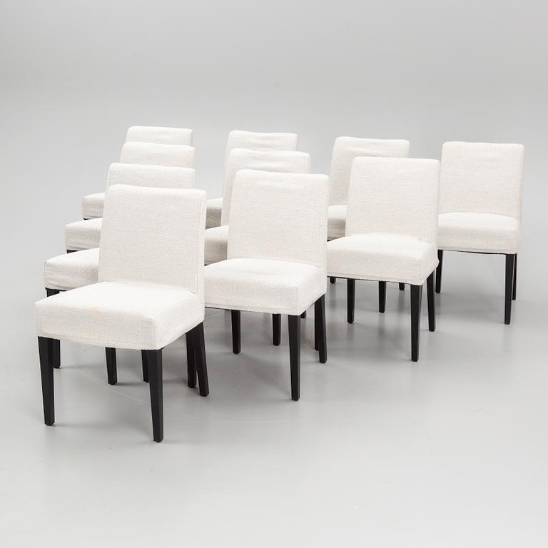 Helene Hennie, a set of ten 'Ranza' chairs, Slettvoll. Upholstered back and seat with removable fabric cover. Bla...