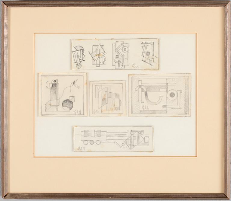 GÖSTA ADRIAN-NILSSON, 5 st i collage, tusch, monogramsignerade.