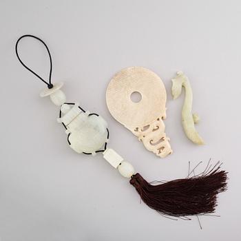 ORNAMENT, 3 delar, sten, Kina, 1900-/2000-tal.