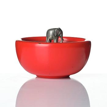 Josef Frank, a red lacquered brass bowl with a pewter cover, Firma Svenskt Tenn, Stockholm, 1949.