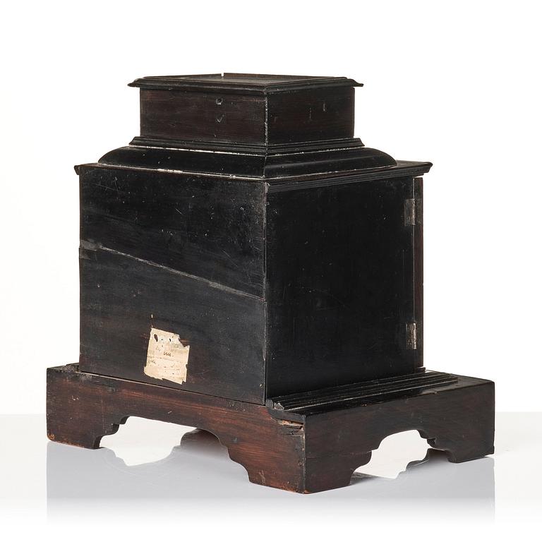 A South German, presumably Augsburg, ebony, ebonised and engraved bone inlaid table cabinet,  17th century.