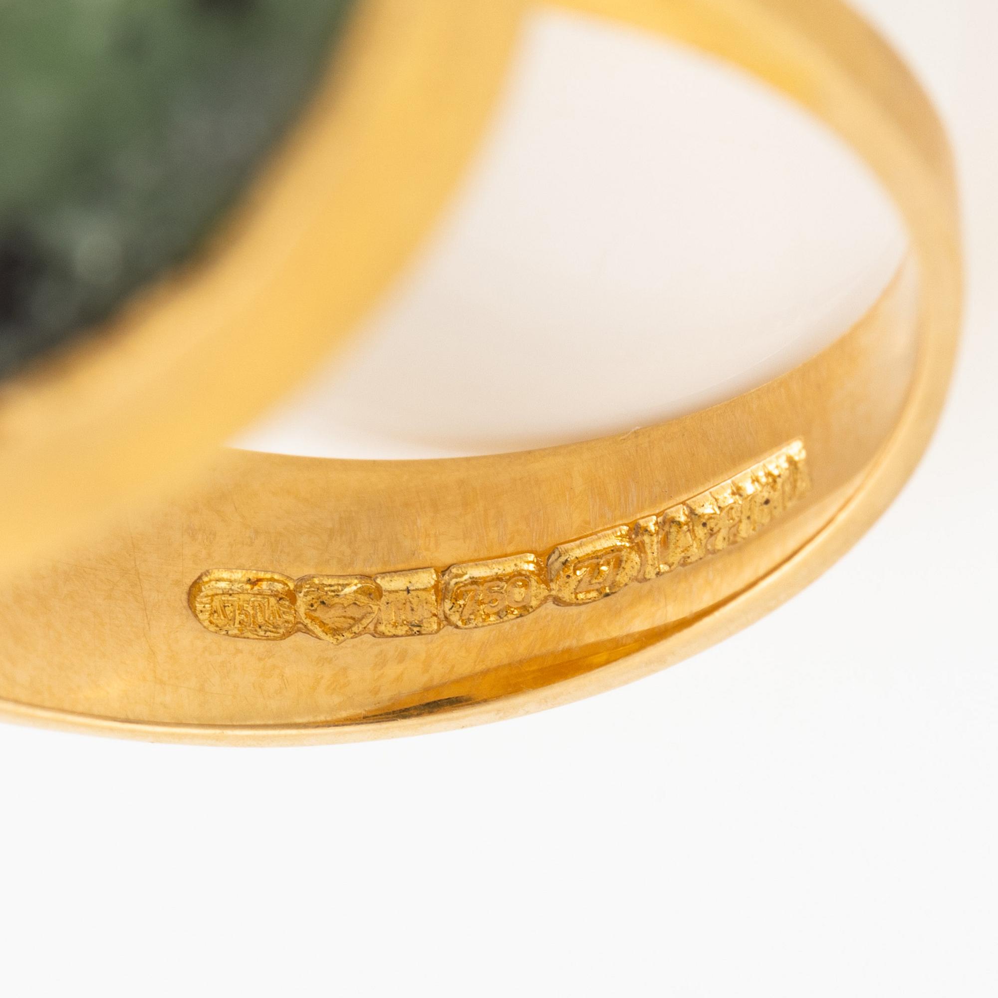 Björn Weckström, ring, 18K guld med zoisit och en rund briljantslipad diamant, Finland 1977. För Lapponia.