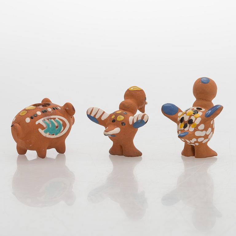 Marita Lybeck, figurines, 8 pcs, red clay, signed ML.