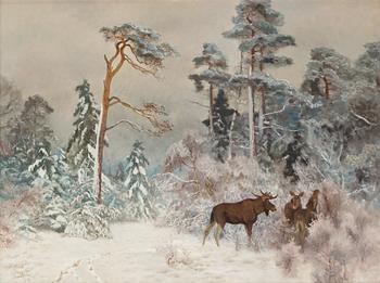 523. Bruno Liljefors, Winter landscape with moose.