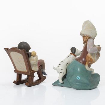 Lladró, five figurines, including "Arctic friends", "Arctic allies", "The old fishing hole", Spain.