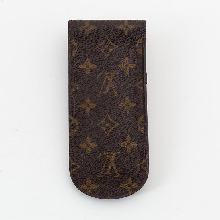Louis Vuitton, a monogram canvas toilet bag and a sunglasses case.
