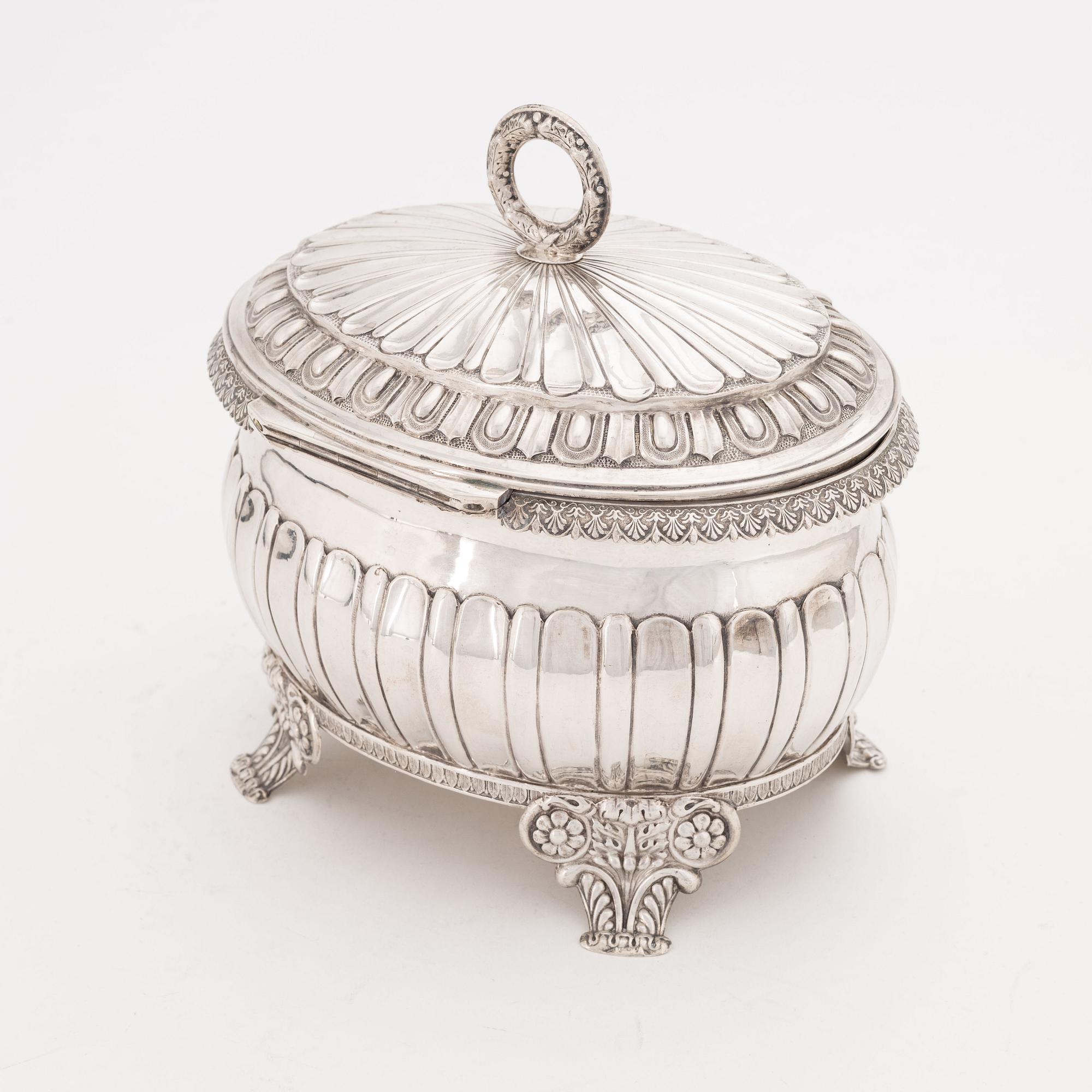 A Swedish Empire silver sugarbox, mark of J. Lenholm, Stockholm 1839.