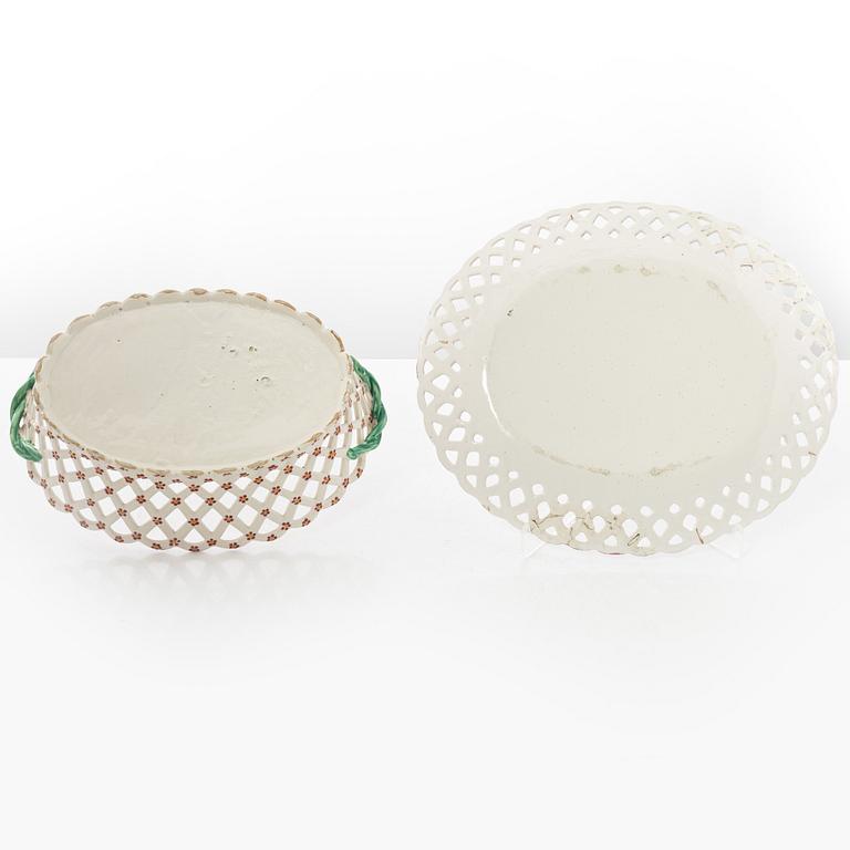 An earthenware openwork bowl and platter, presumably early 20th century.