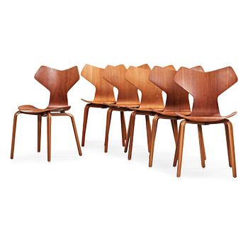 18. A set of six Arne Jacobsen 'Grand Prix' chairs, Fritz Hansen, Denmark, probably 1950-60's.