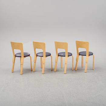 An 'Aalto' table and four chairs model 66 by Alvar Aalto for Artek, designed 1935.
