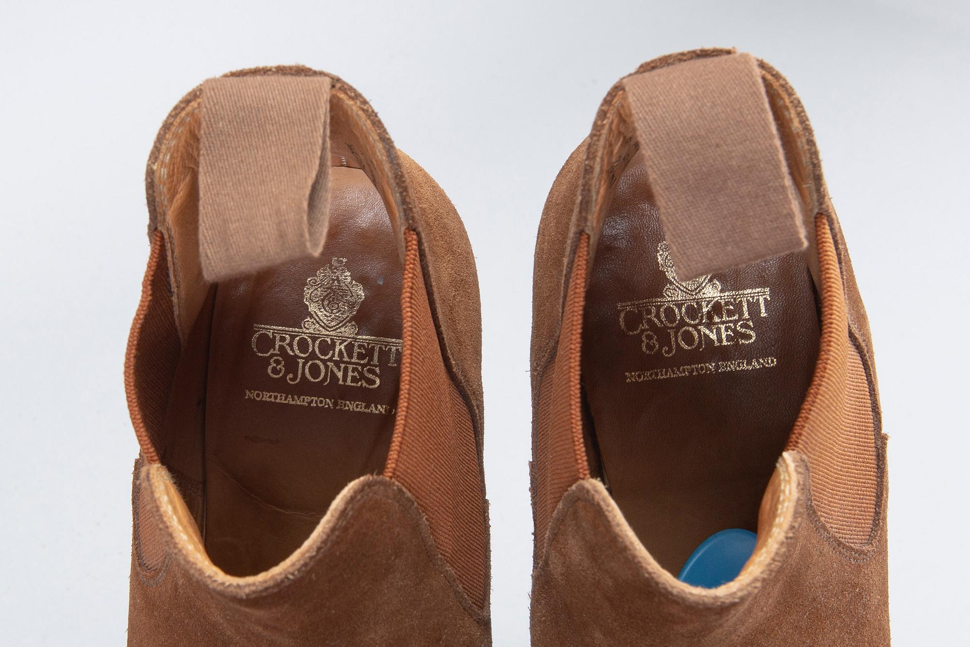 A pair of brown suede 'Gresham' Crockett & Jones boots.