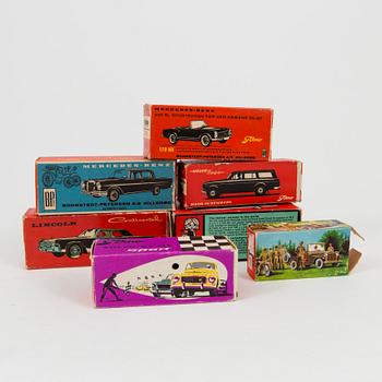 Seven Tekno vehicles from the 1960s.