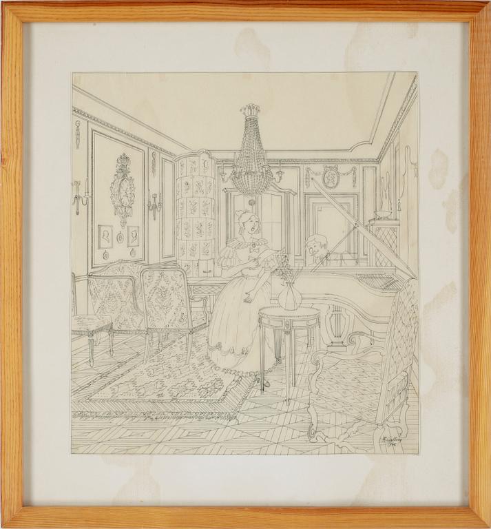 RUDOLF CARLBORG, 9 st, tuschteckningar, sign.