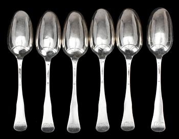 SKEDAR, 6 st, silver, Johan Christoffer Ljungmark, Göteborg, 1767. Ca 375 g.