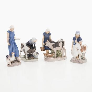 Figuriinit, Bing & Grøndahl sekä Royal Copenhagen, 4 kpl, posliinia, 1900-luku.
