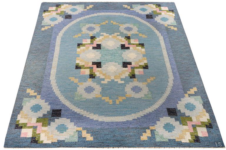 Ingegerd Silow, a flat weave carpet, Sweden, signed IS, c. 230 x 168 cm.