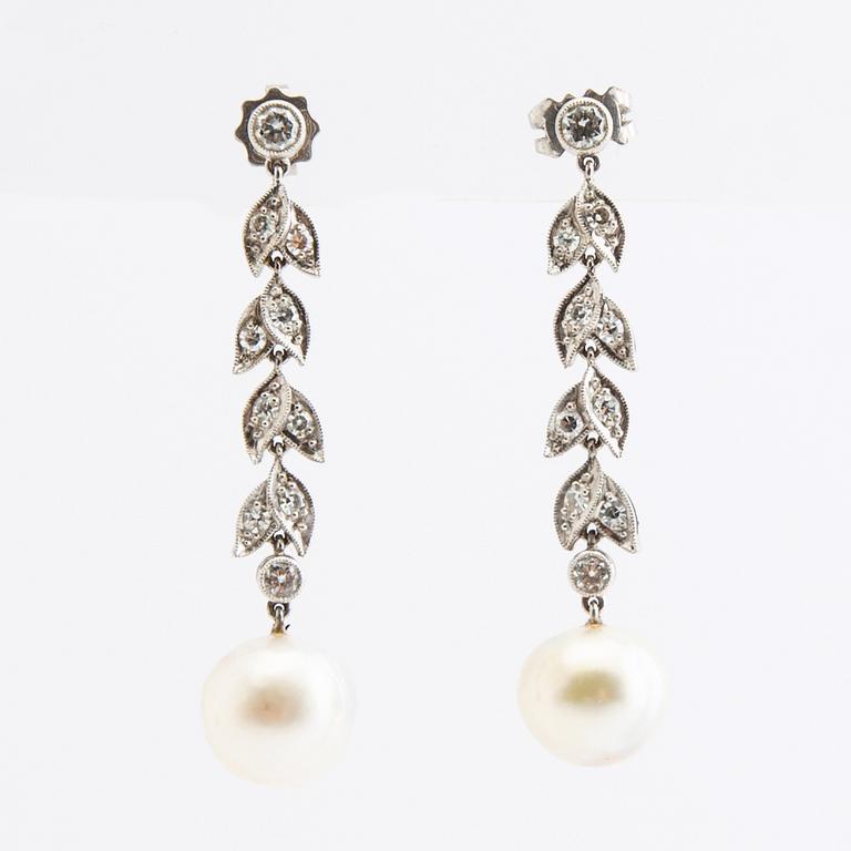 Earrings, a pair, 18k white gold with pearls and diamonds.