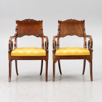 A pair of Russian/Baltic Empire mahogany armchairs, 1830's/40's.