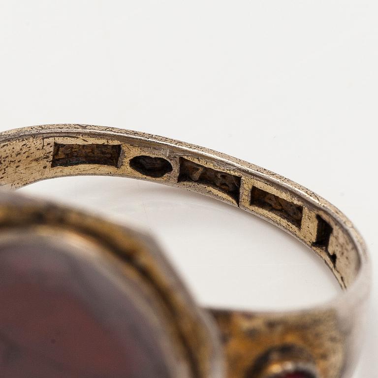 Rings, 3 pcs, silver, glass, Finland 19th century.