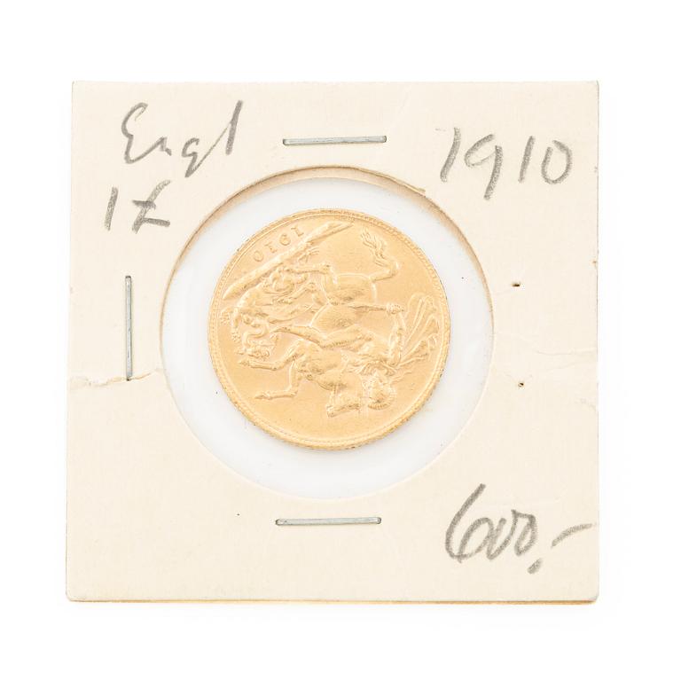 Guldmynt, Storbritannien, Edward VII, 1 Sovereign, 1910.