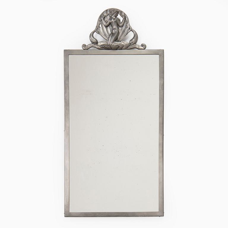 A Swedish Grace pewter wall mirror, Ystad Tenn (Ystad Metallindustri), Sweden 1929.