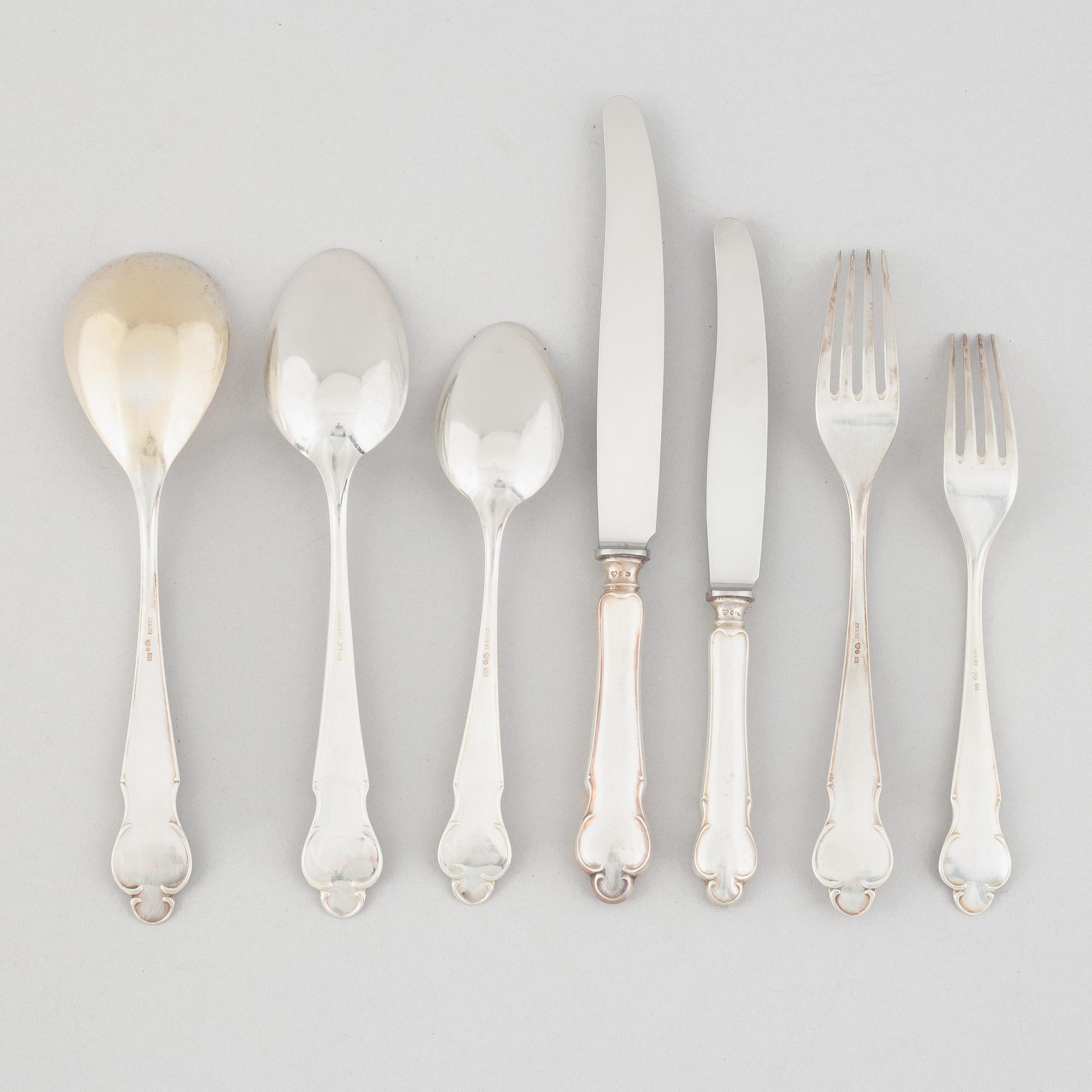 A 55-piece silver flat wear set, "Chippendale", MGAB, Uppsala, Sweden, 1936-58.