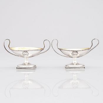 A pair of Swedish 18th Century Gustavian parcel-gilt silver salt cellars, marks of Pehr Zethelius, Stockholm 1798.